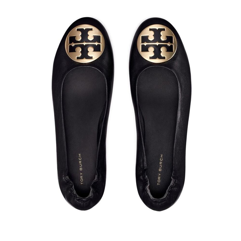 Tory Burch Women's Black Leather Reva Ballet Flats Size Size 7.5